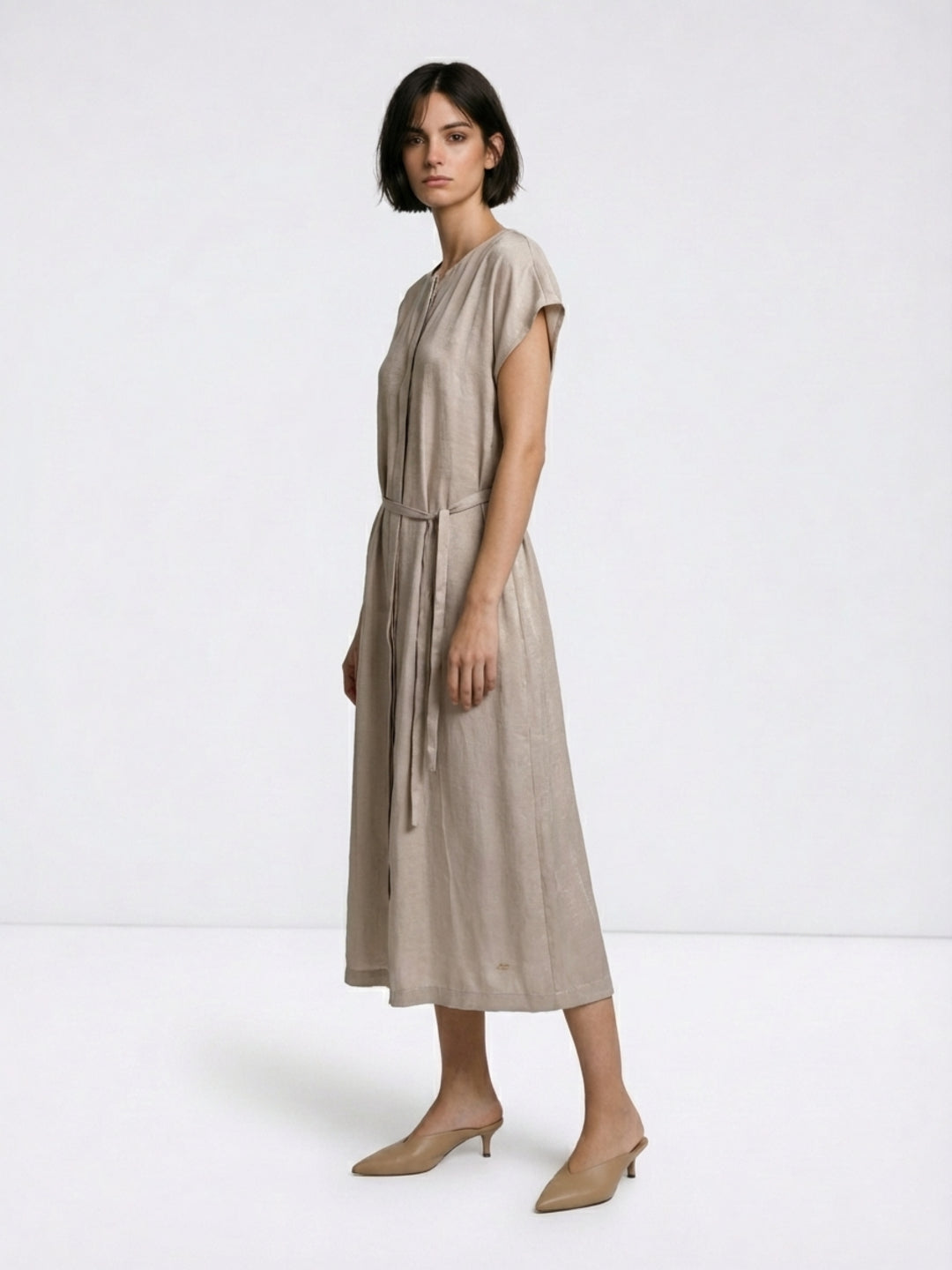 Elle Women Beige Solid Fit & Flared Dress