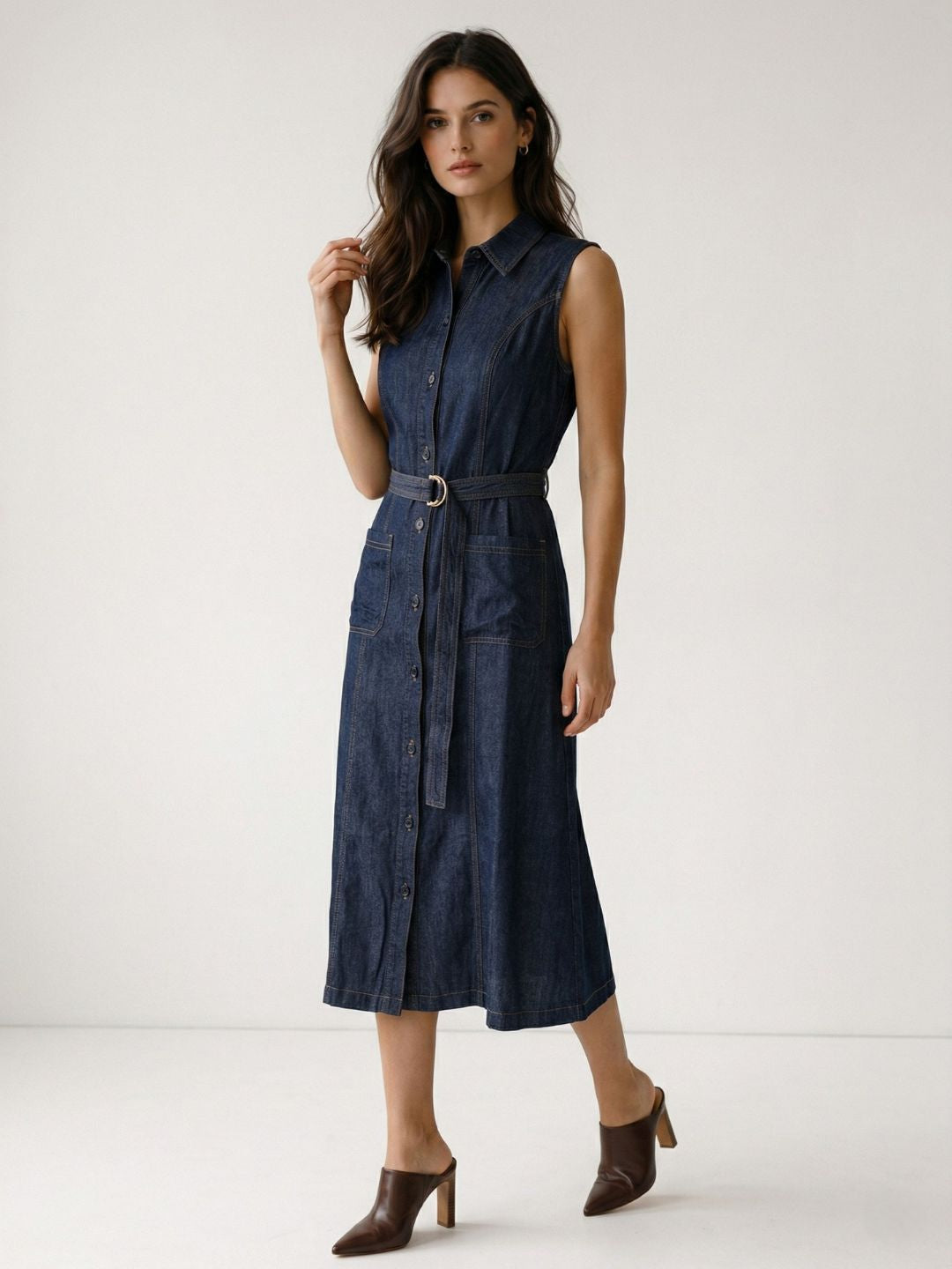 Elle Women Blue Solid Fit & Flared Dress