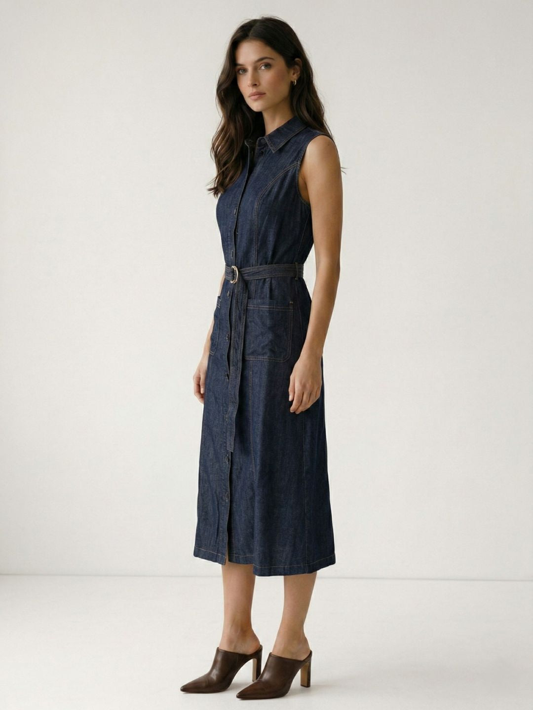 Elle Women Blue Solid Fit & Flared Dress