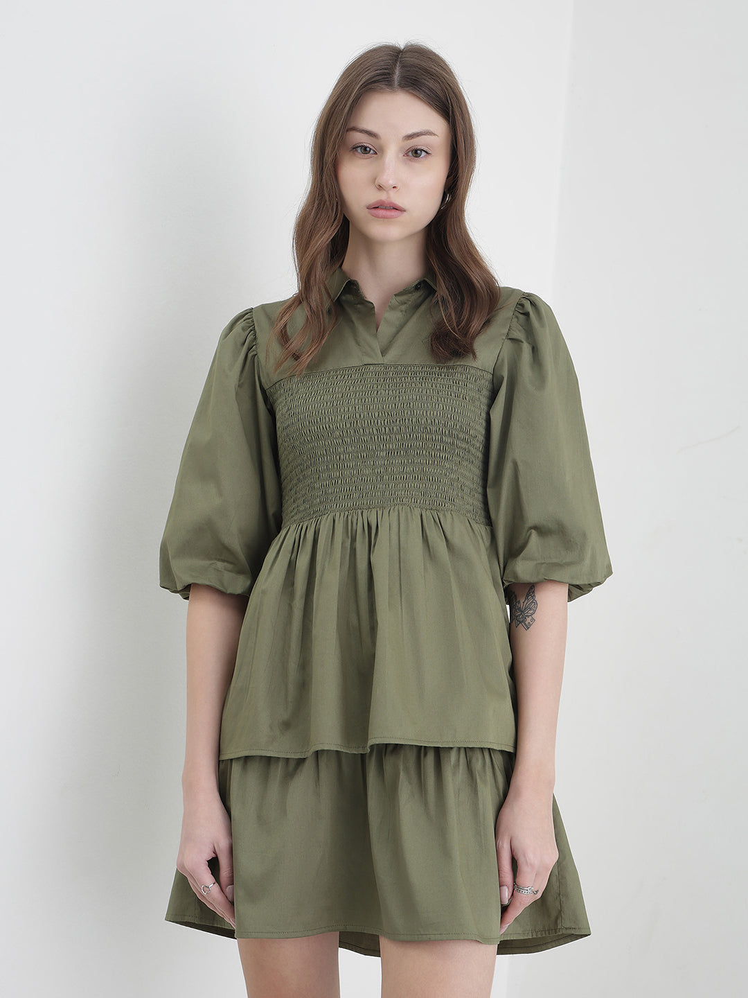 ELLE Women Green Solid Dress