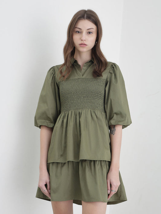 ELLE Women Green Solid Dress