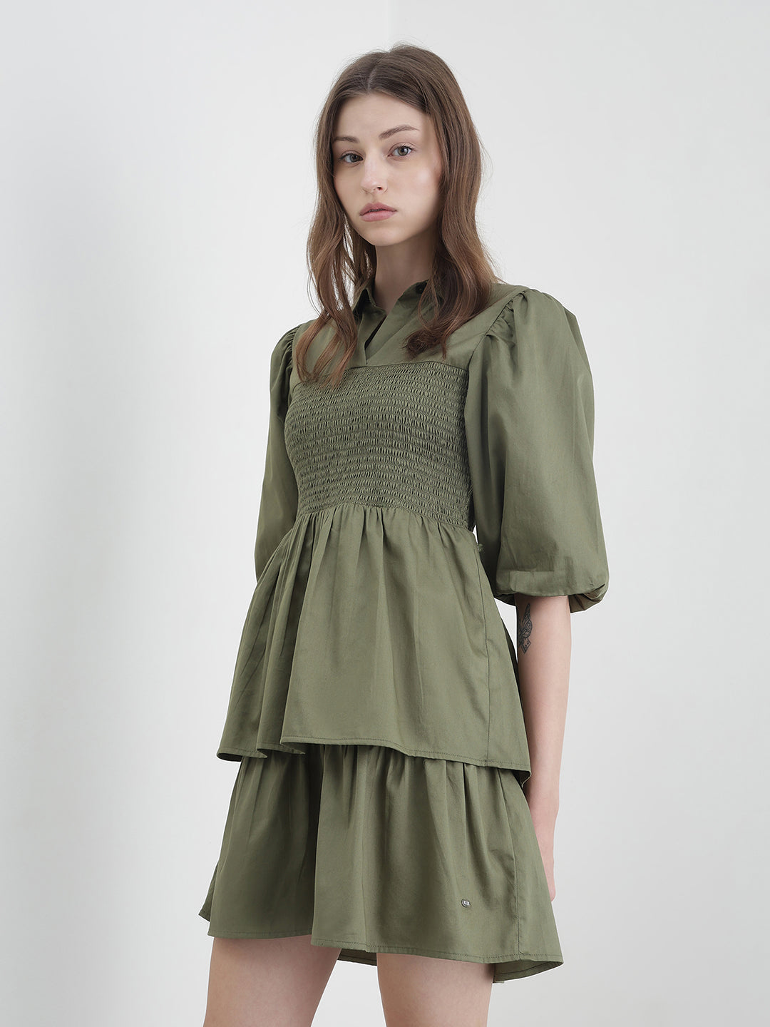 ELLE Women Green Solid Dress