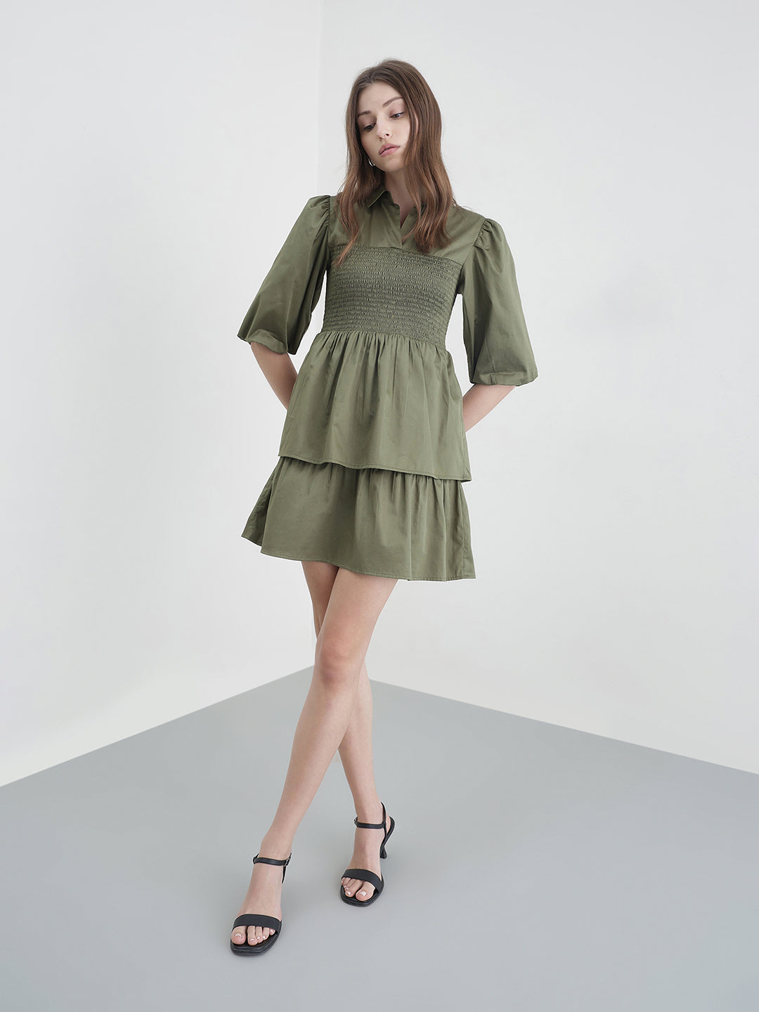 ELLE Women Green Solid Dress