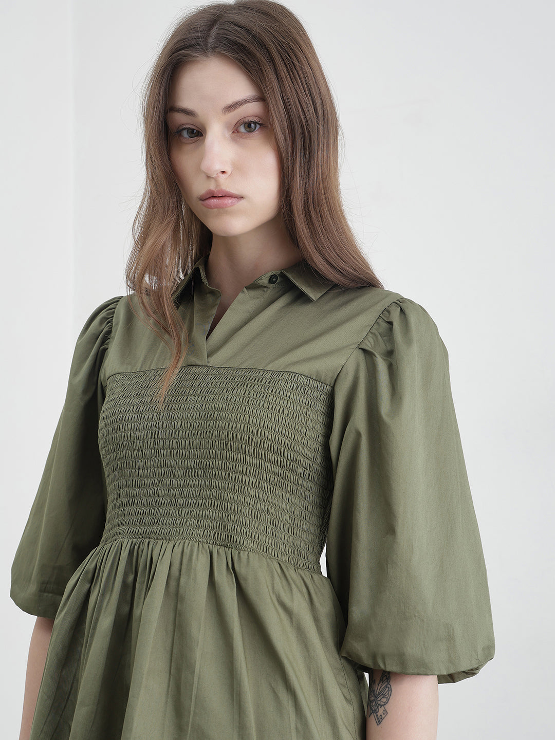 ELLE Women Green Solid Dress
