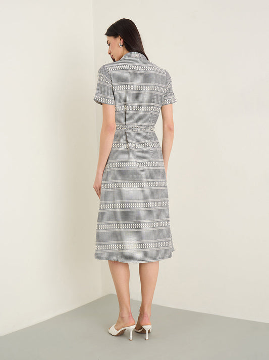 ELLE Women Black Checked Shirt Collar Dress