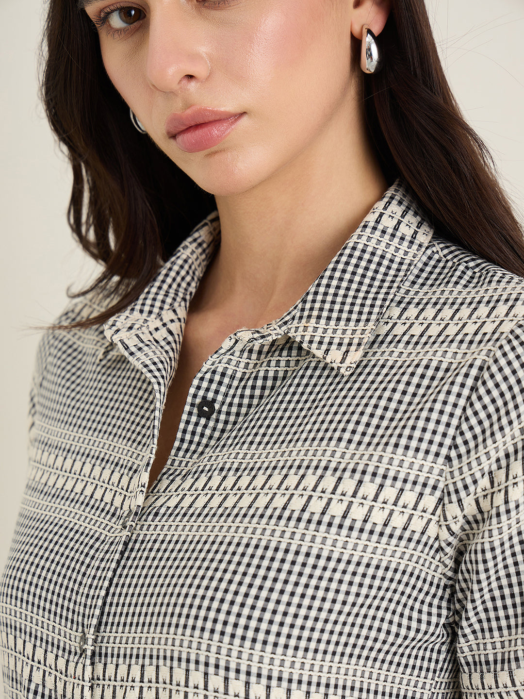 Elle Women Black Checked Relaxed Fit Dress