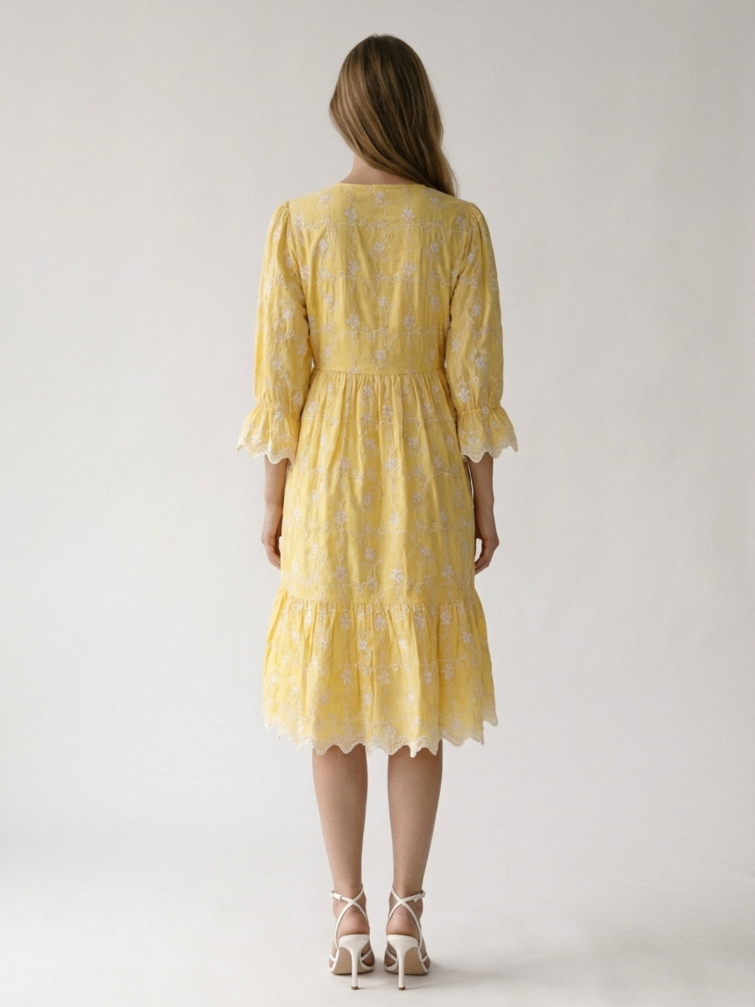 Elle Women Yellow Embroidered Flared Fit Dress