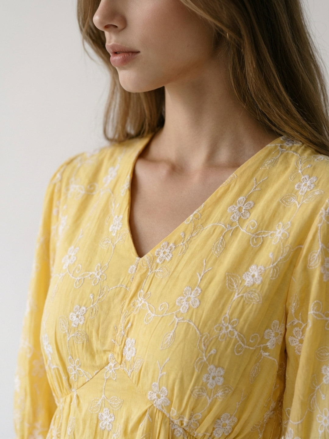 Elle Women Yellow Embroidered Flared Fit Dress