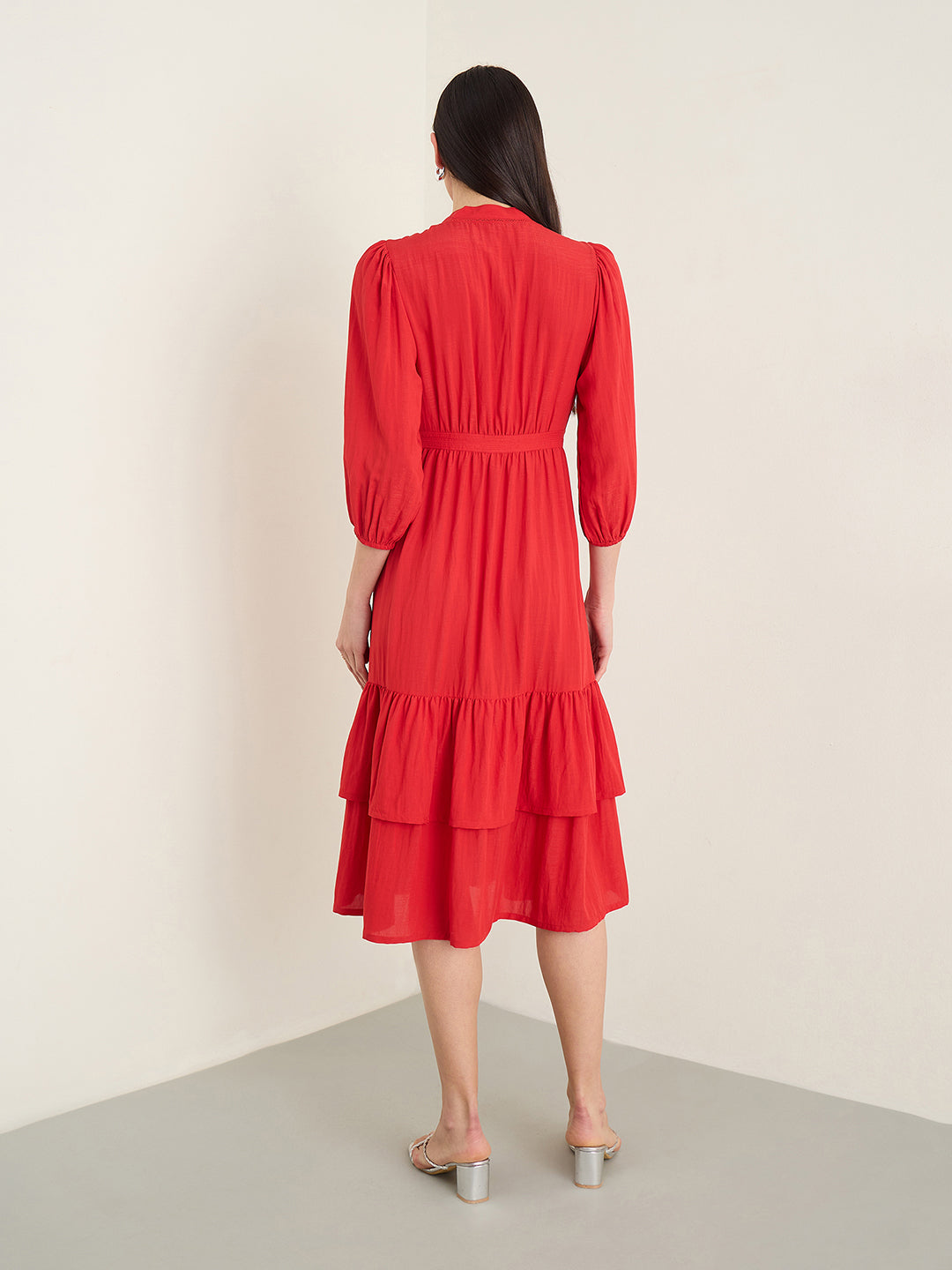 ELLE Women Red Band Collar Dress
