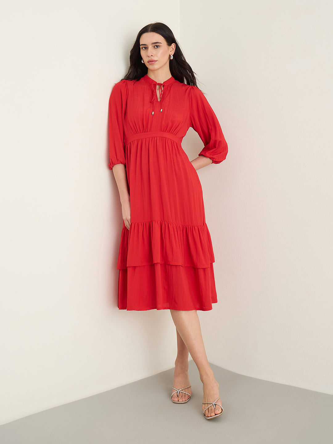 ELLE Women Red Band Collar Dress