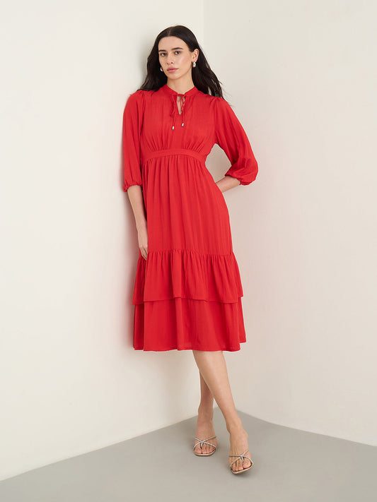 ELLE Women Red Band Collar Dress