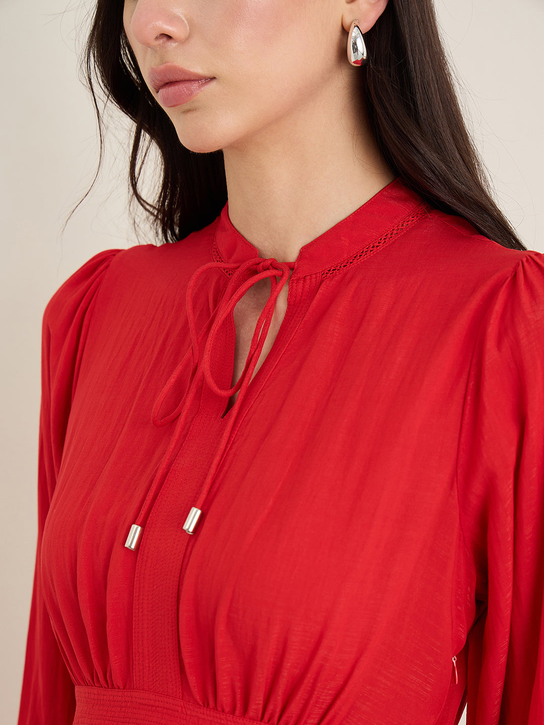 Elle Women Red Solid Fit & Flared Pure Cotton Dress