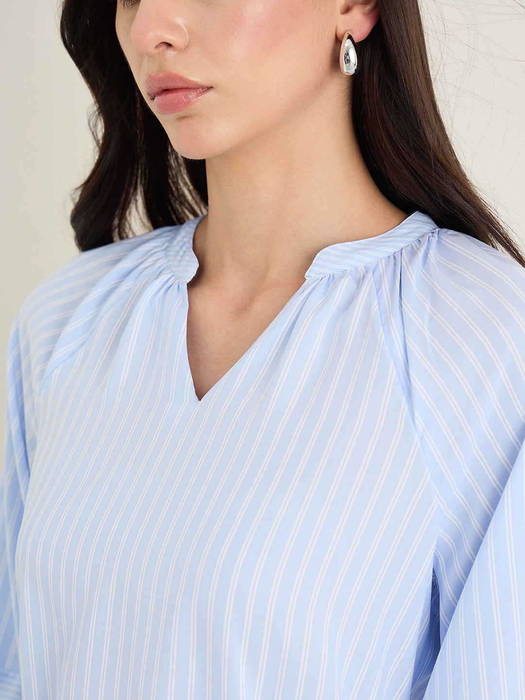 Elle Women Blue Striped Relaxed Fit Dress