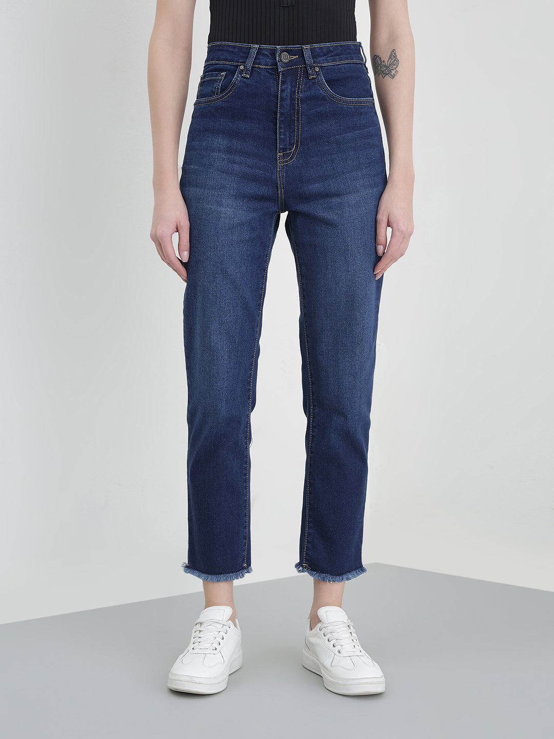 ELLE Women Blue Solid Slim Straight Fit Jeans