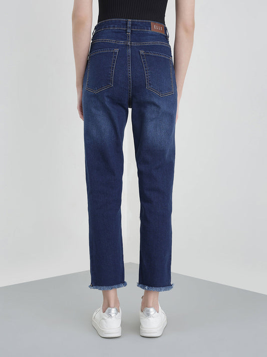ELLE Women Blue Solid Slim Straight Fit Jeans