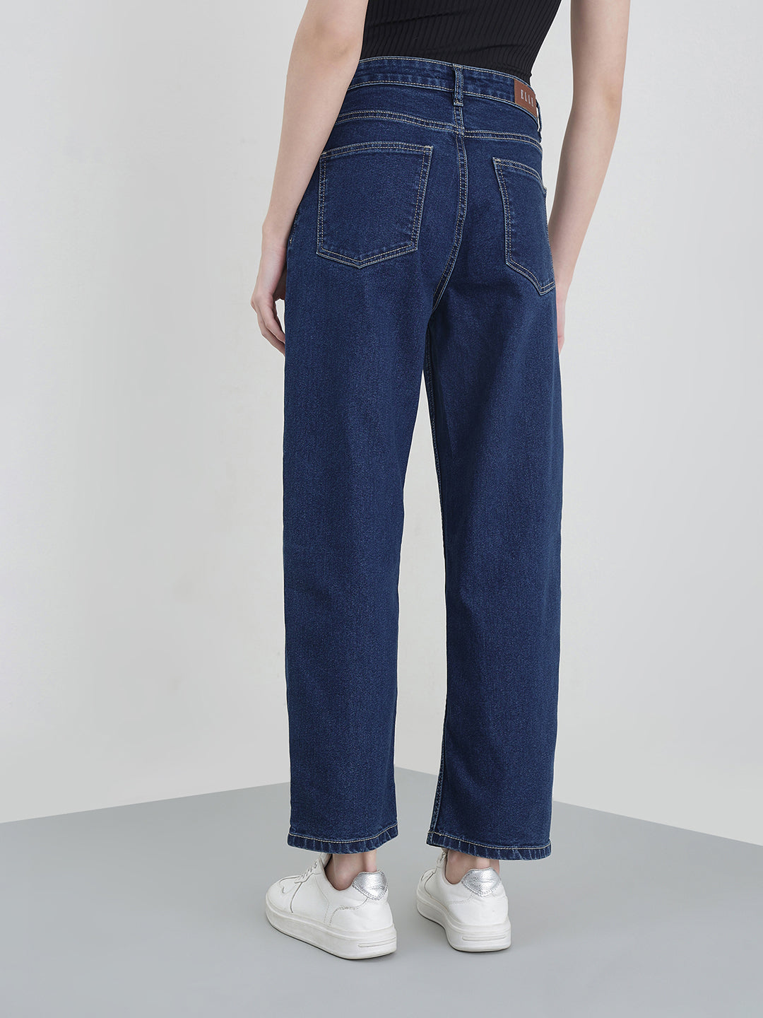 ELLE Women Blue Solid Mom Fit Jeans