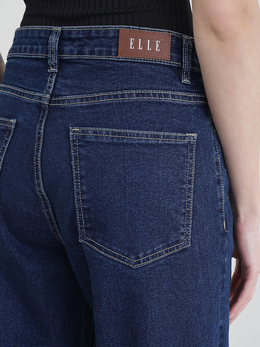 ELLE Women Blue Solid Mom Fit Jeans