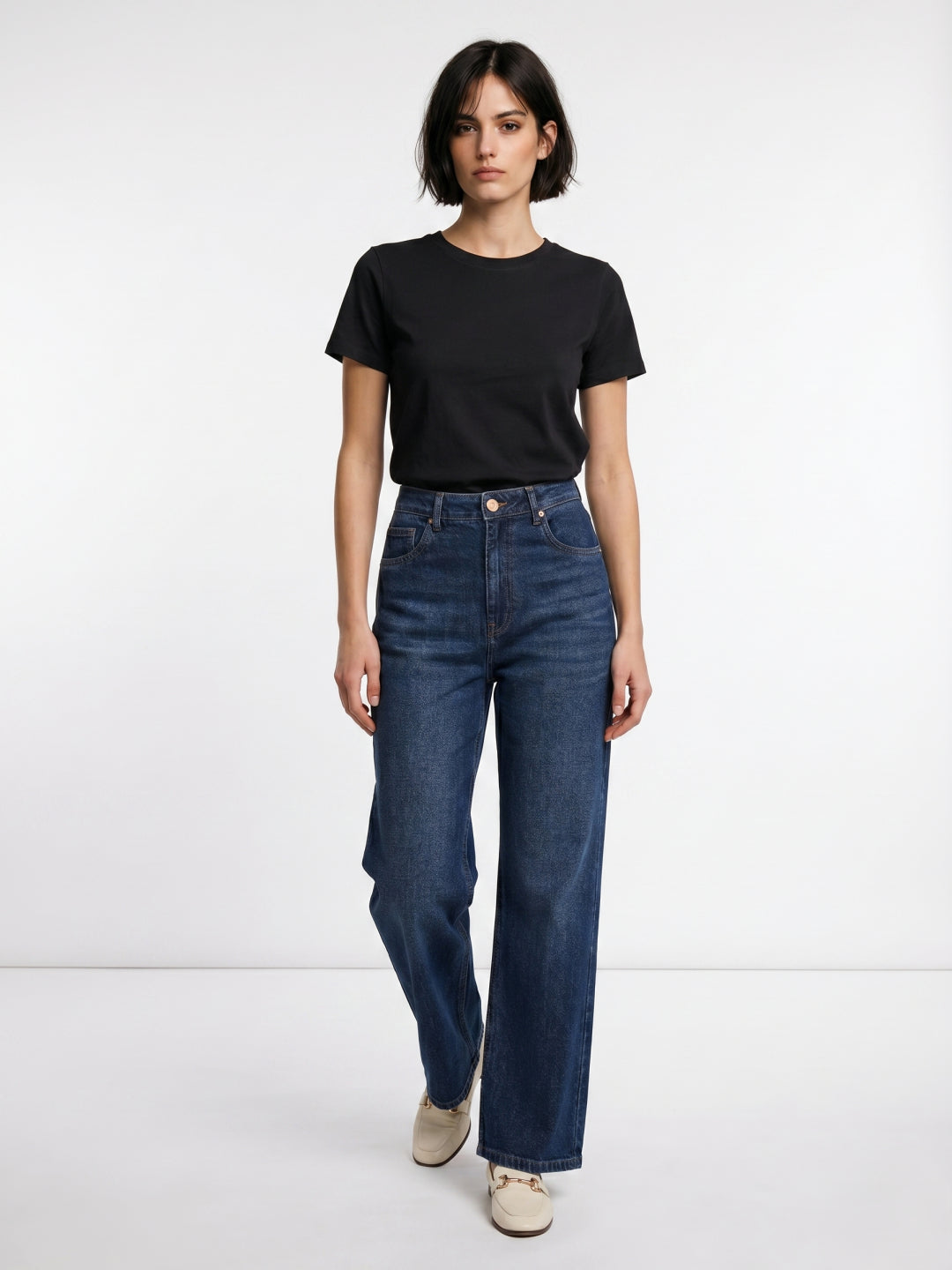 Elle Women Blue Straight Fit High Rise Cotton Jeans