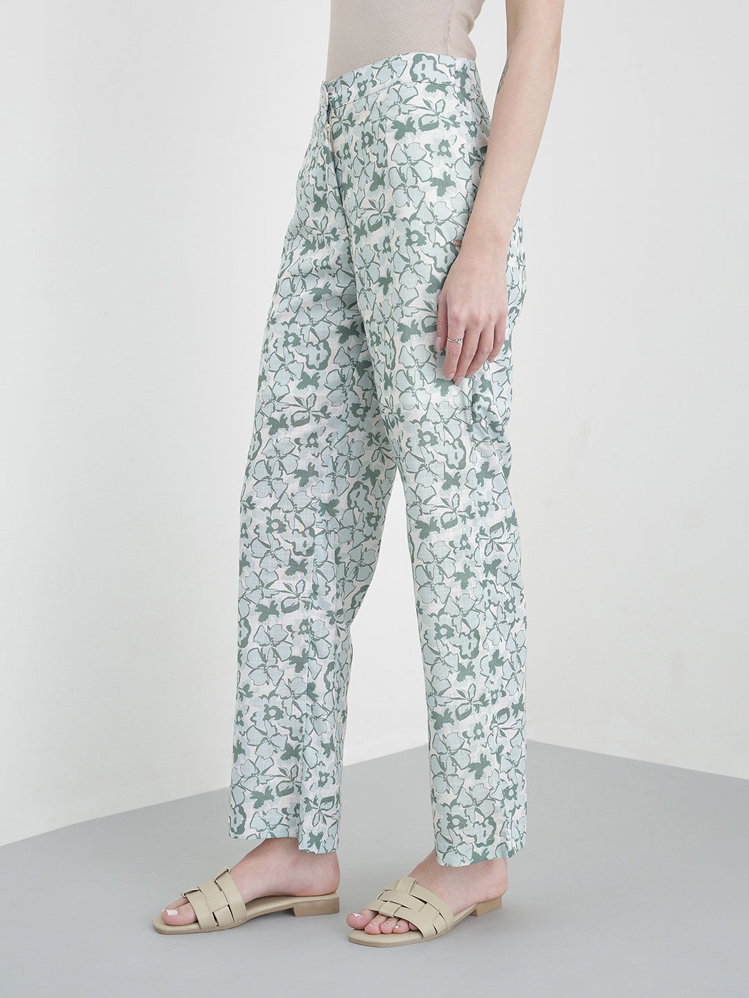 ELLE Women Green Printed Pants