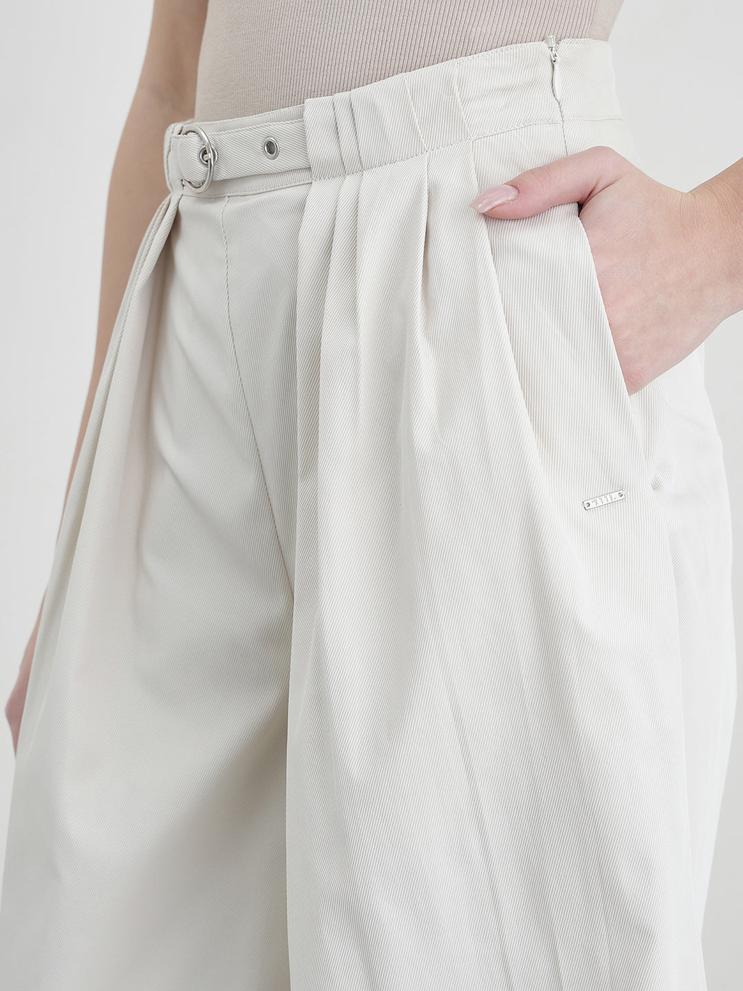 ELLE Women Cream Solid Pants