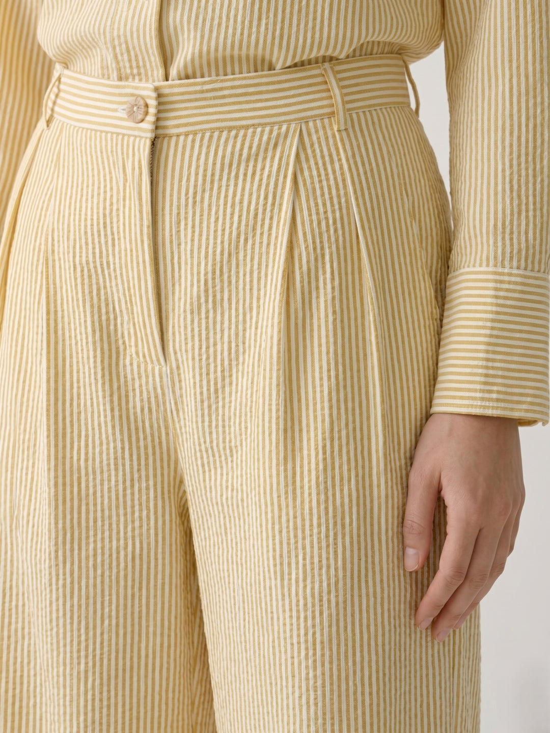 Elle Women Yellow Striped Relaxed Fit High Rise Trousers
