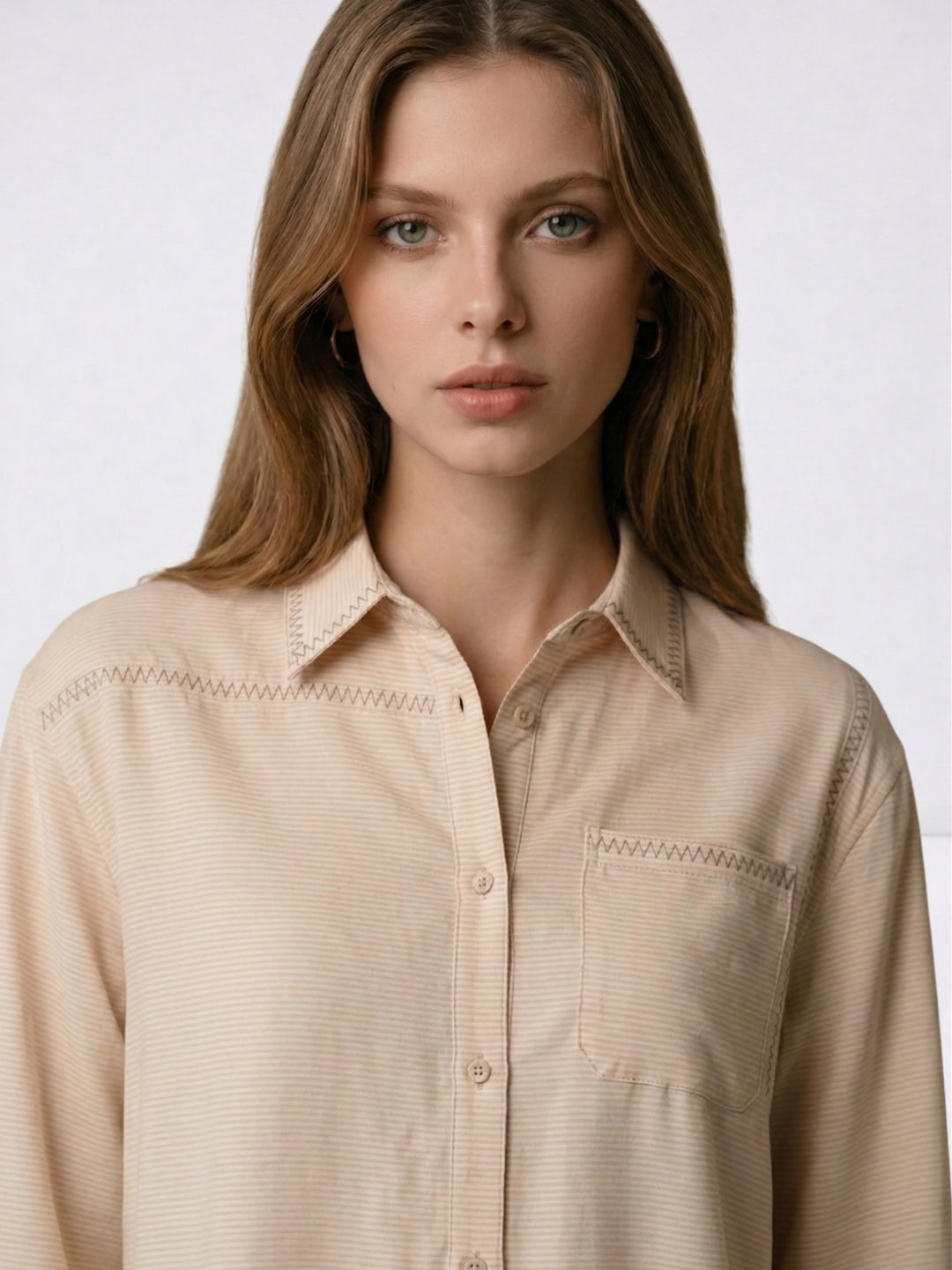 Elle Women Beige Solid Relaxed Fit Shirt