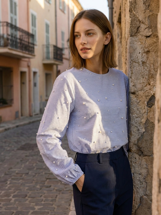 Elle Women Blue Striped Top