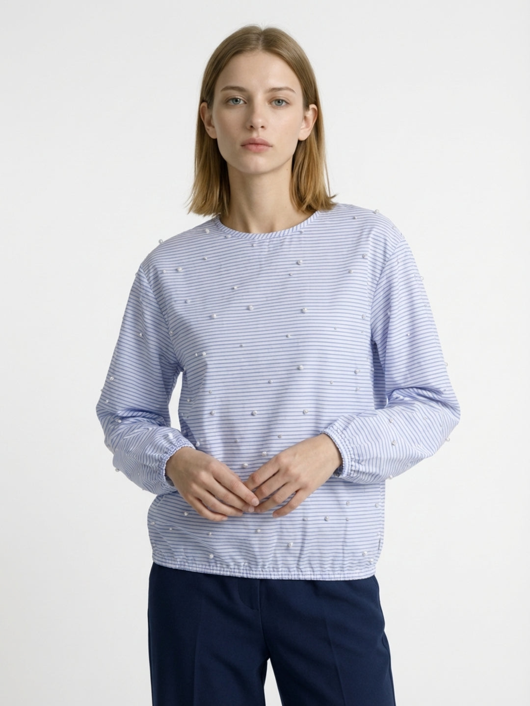 Elle Women Blue Striped Regular Fit Shirt