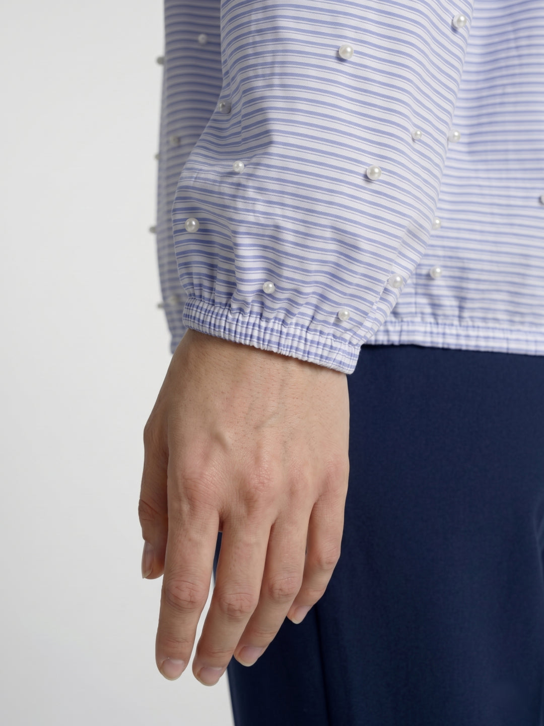 Elle Women Blue Striped Regular Fit Shirt