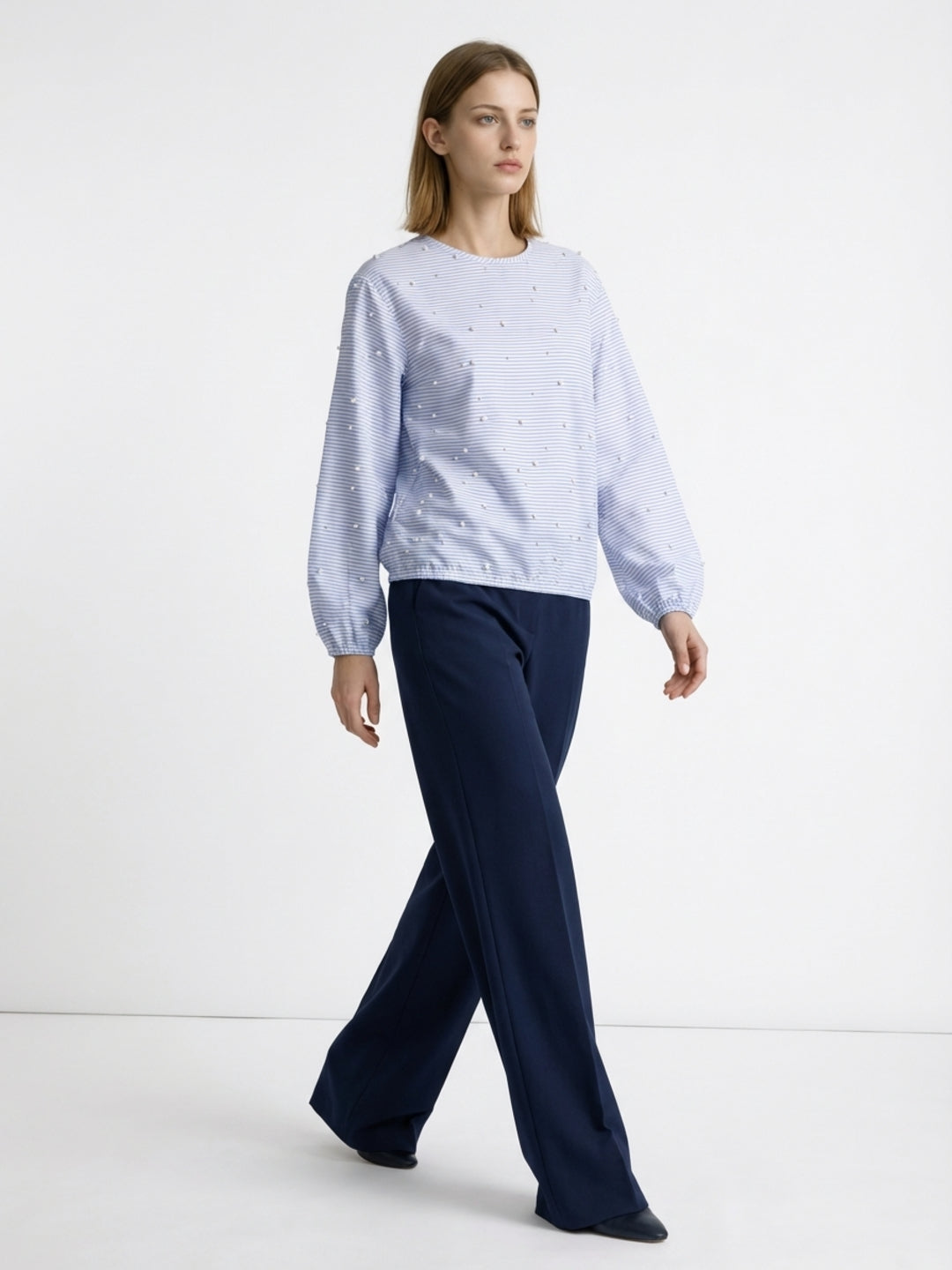 Elle Women Blue Striped Regular Fit Shirt