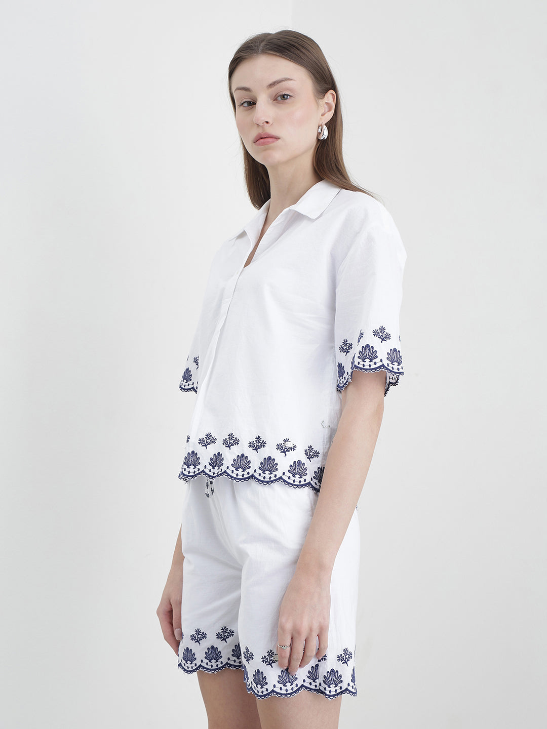 ELLE Women White Floral Shirt