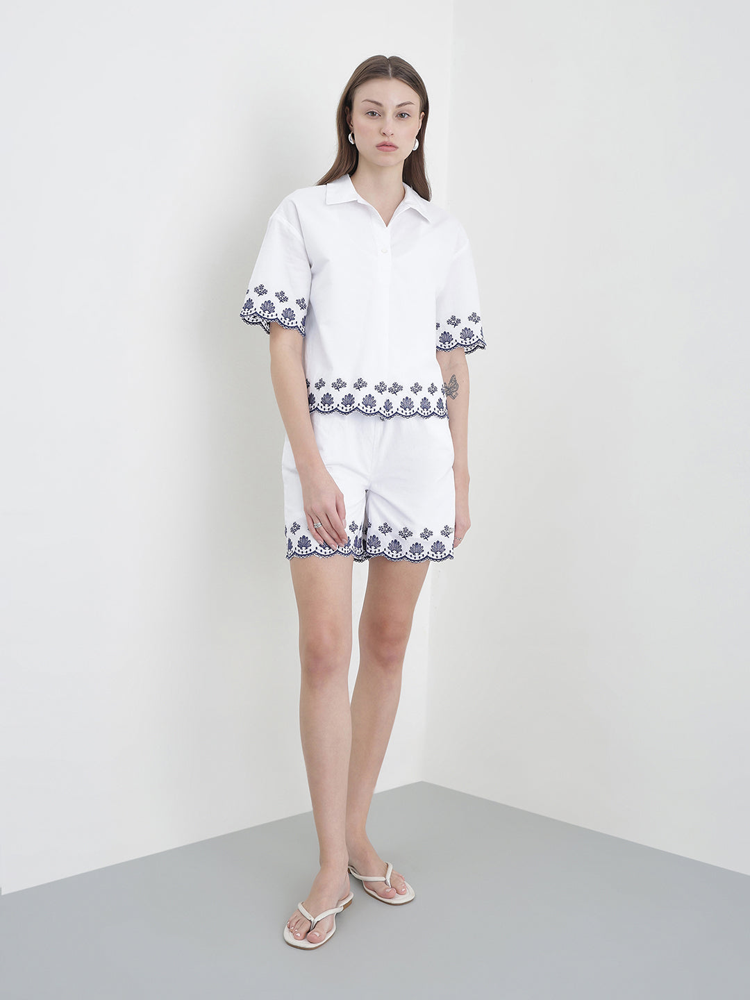 ELLE Women White Floral Shirt