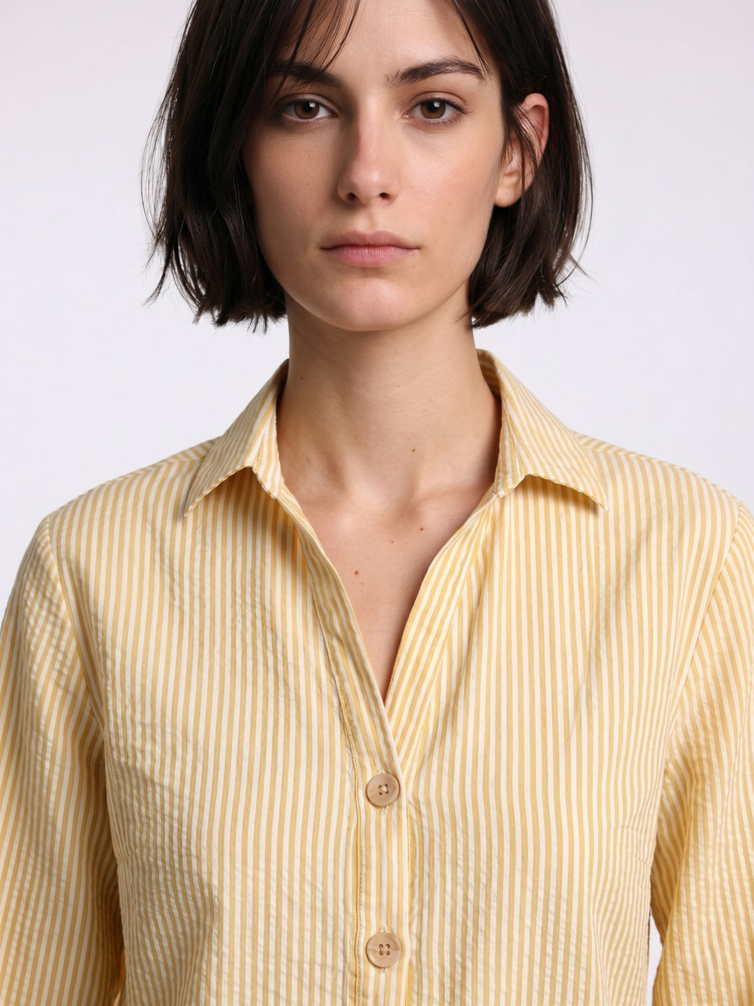 Elle Womens Yellow & White Striped Relaxed Fit Shirt