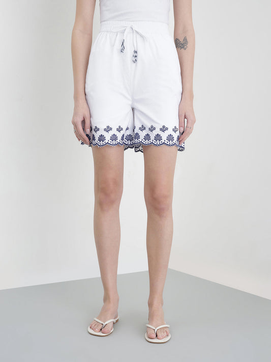 ELLE Women White Floral Shorts