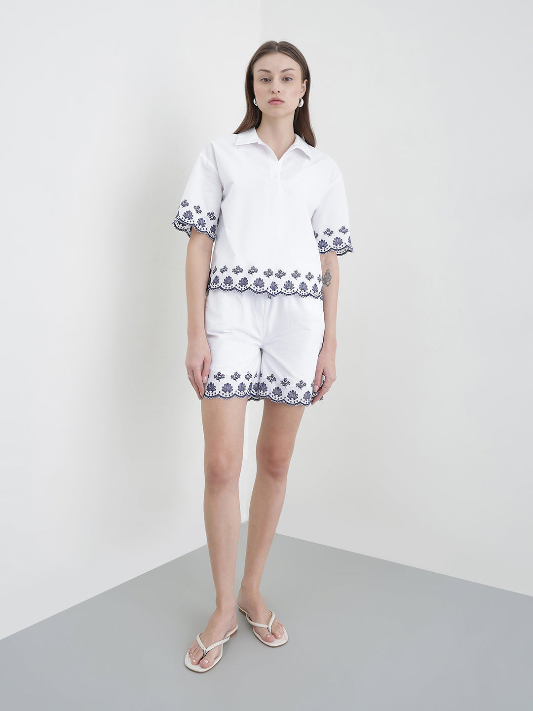 ELLE Women White Floral Shorts