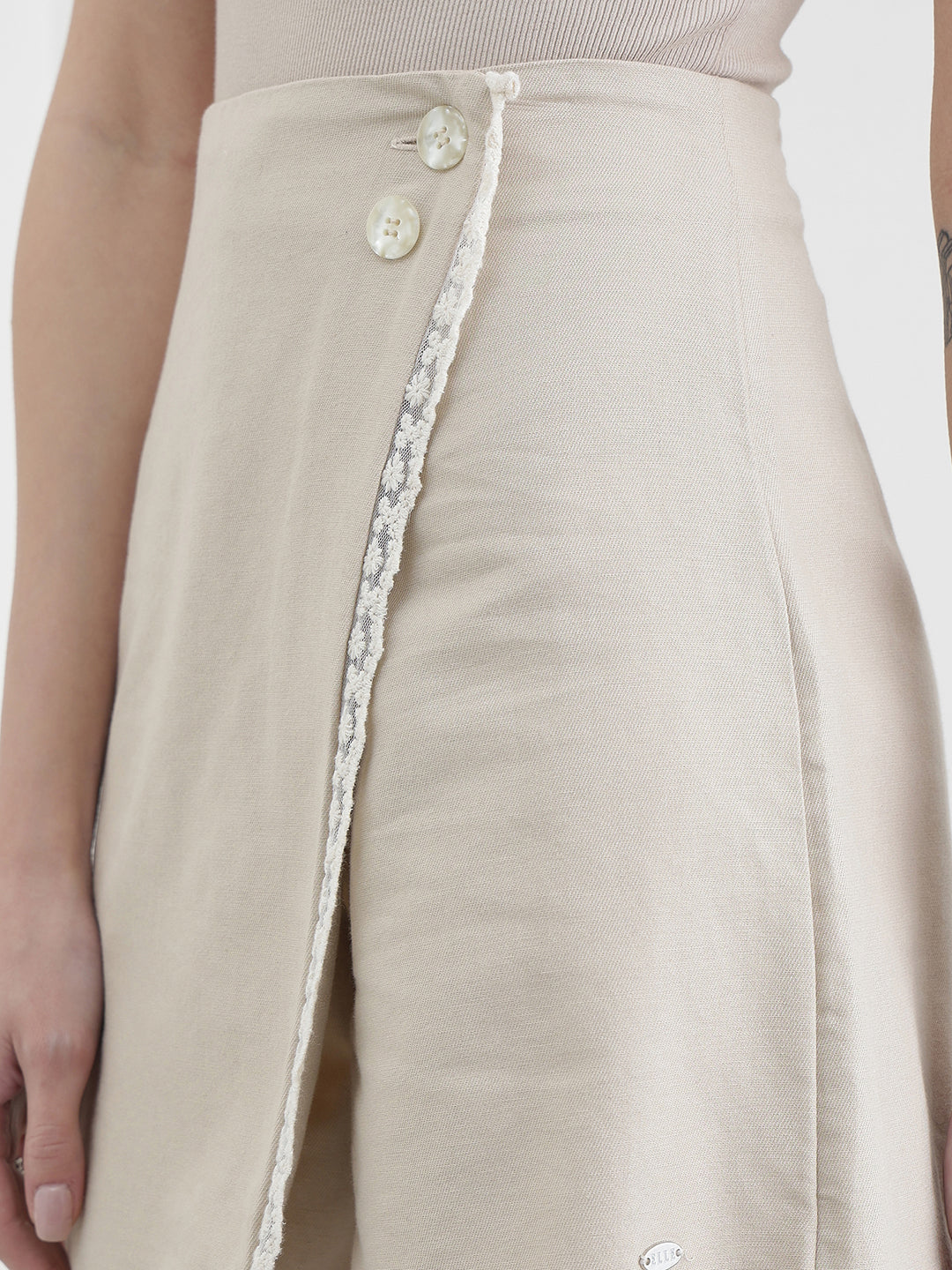 ELLE Women Beige Solid Skirt
