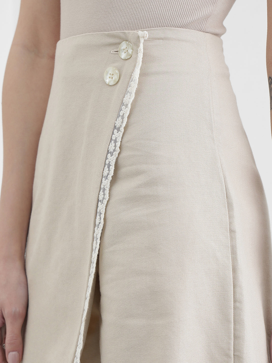 ELLE Women Beige Solid Skirt