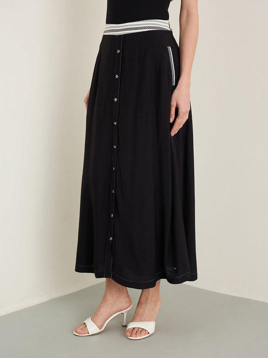 ELLE Women Black Flared Fit Skirt