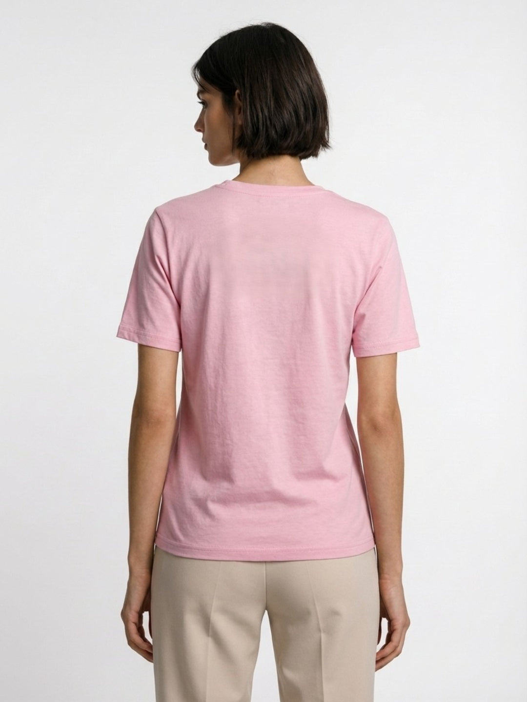 Elle Women Pink Solid Regular Fit Pure Cotton T-Shirt