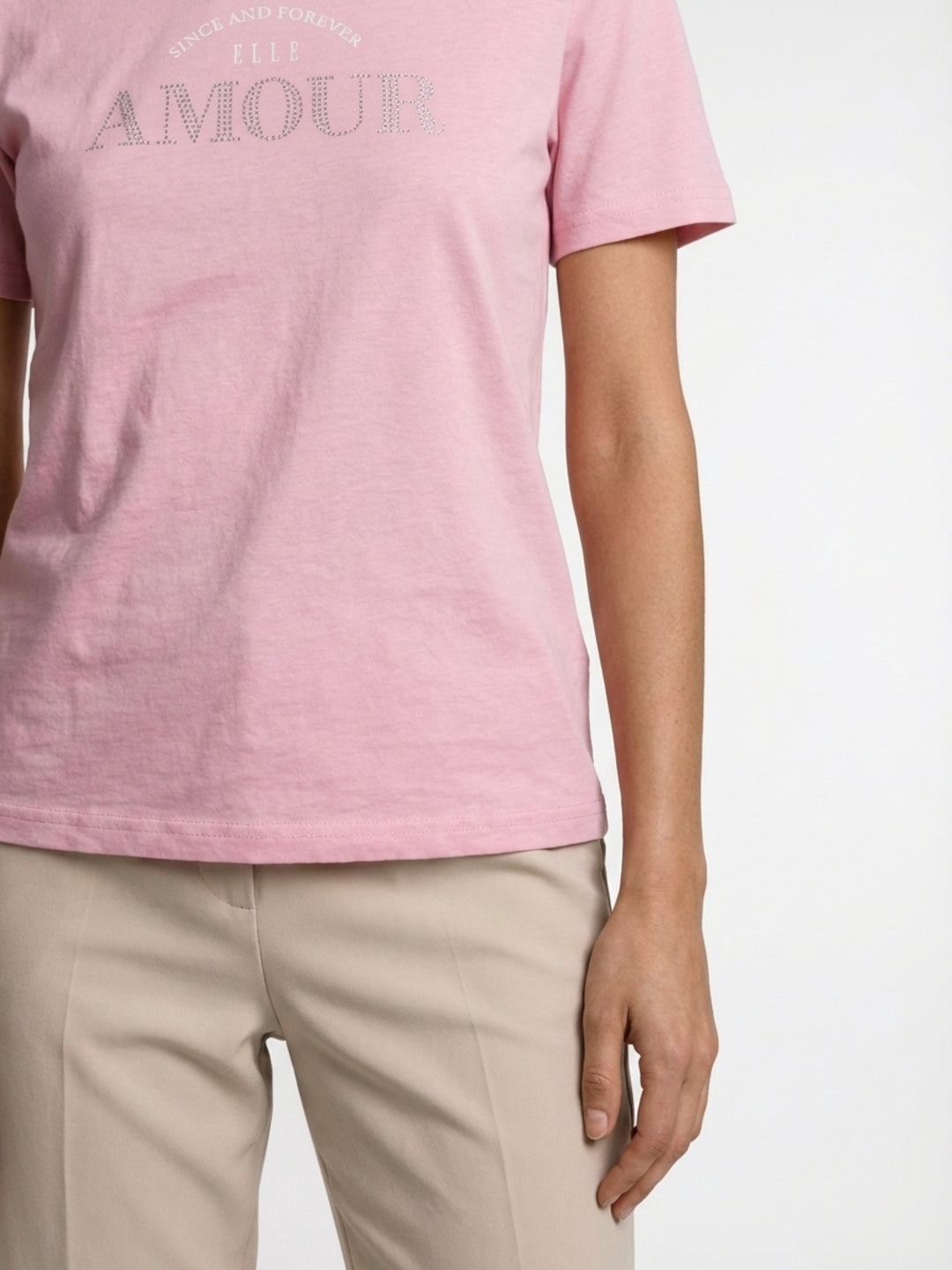 Elle Women Pink Solid Regular Fit Pure Cotton T-Shirt