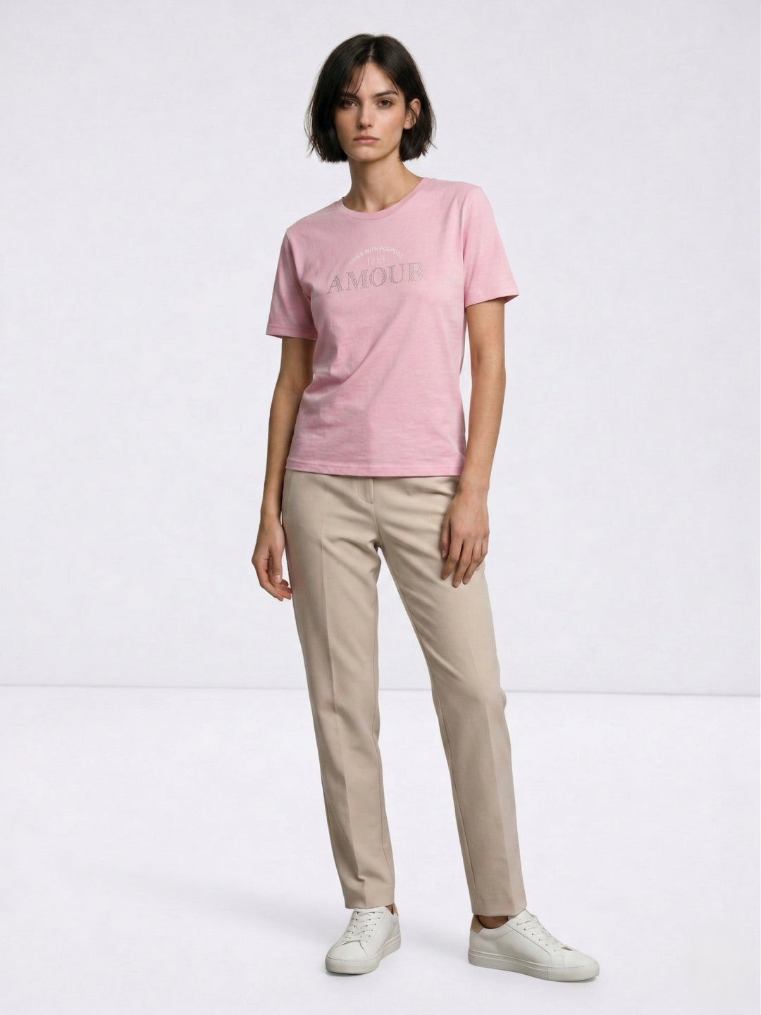 Elle Women Pink Solid Regular Fit Pure Cotton T-Shirt