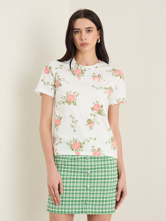 Elle Women Multicolor Printed Relaxed Fit Pure Cotton T-Shirt