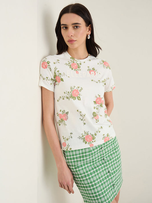 Elle Women Multicolor Printed Relaxed Fit Pure Cotton T-Shirt
