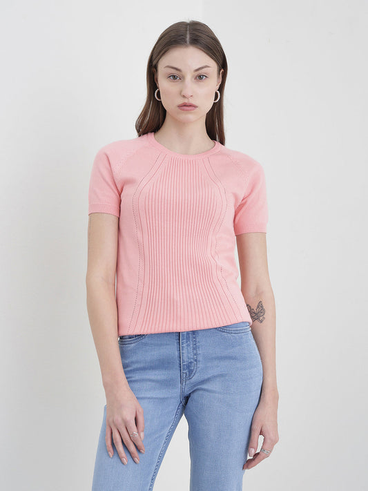 ELLE Women Pink Solid T-Shirt