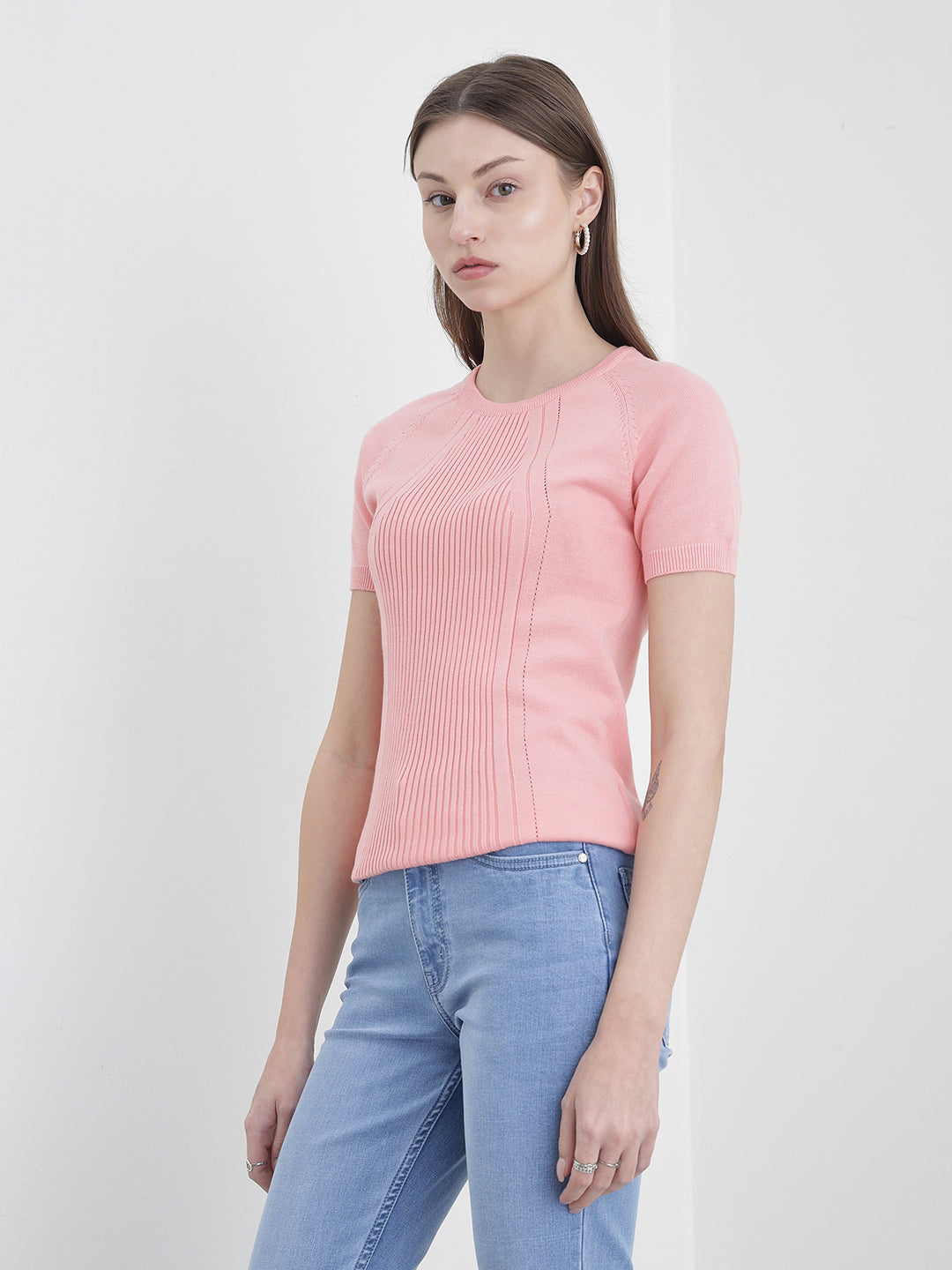 ELLE Women Pink Solid T-Shirt