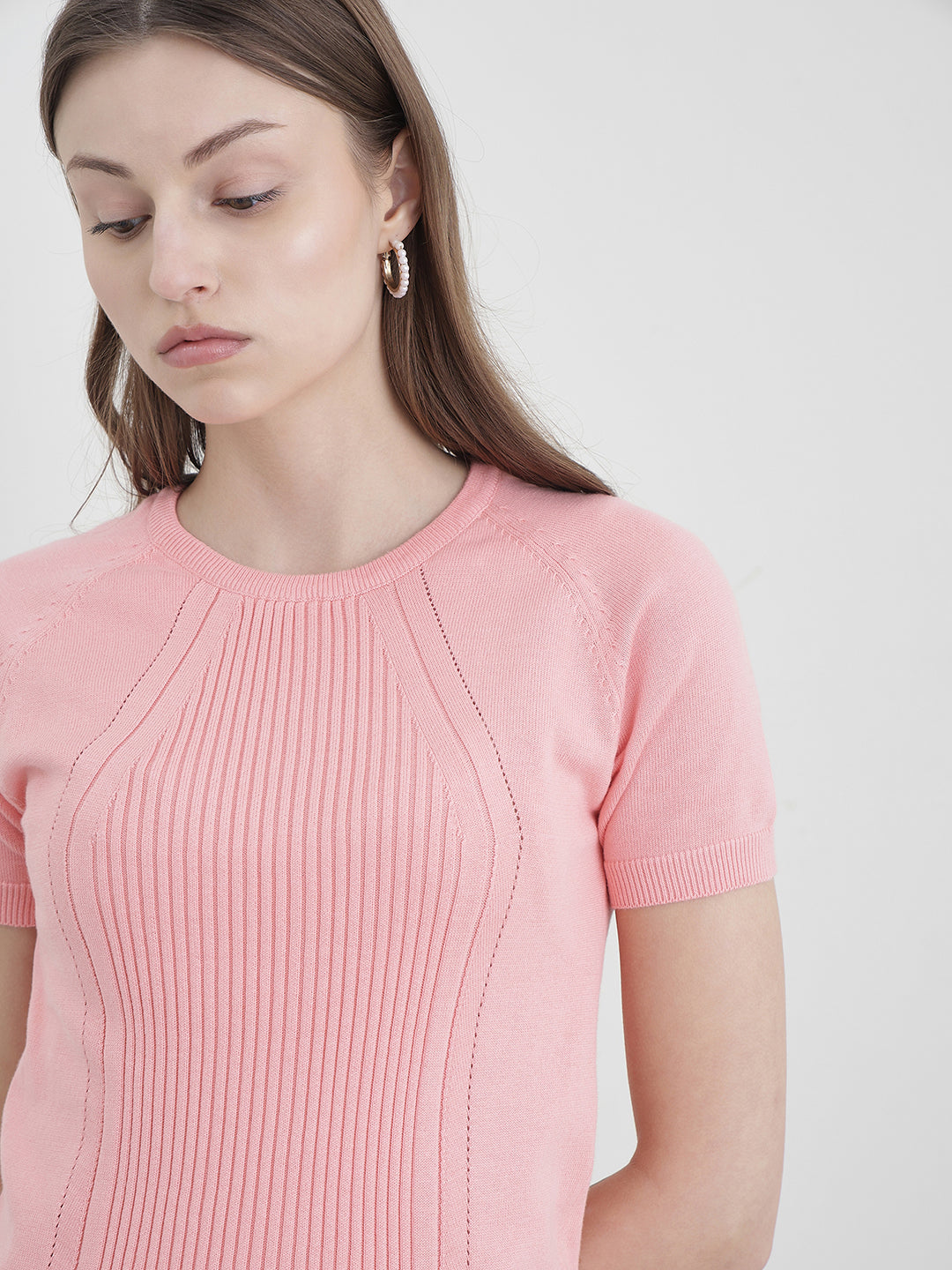 ELLE Women Pink Solid T-Shirt