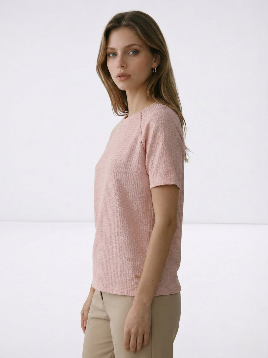 Elle Women Pink Solid Regular Fit T-Shirt