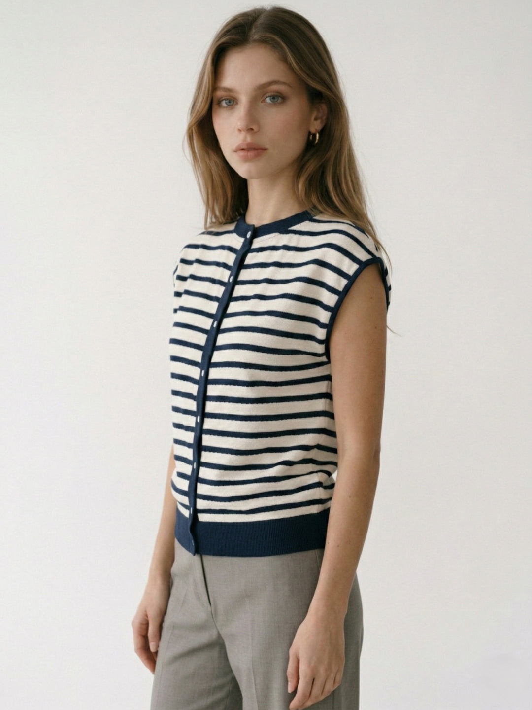 Elle Women White Striped T-Shirt