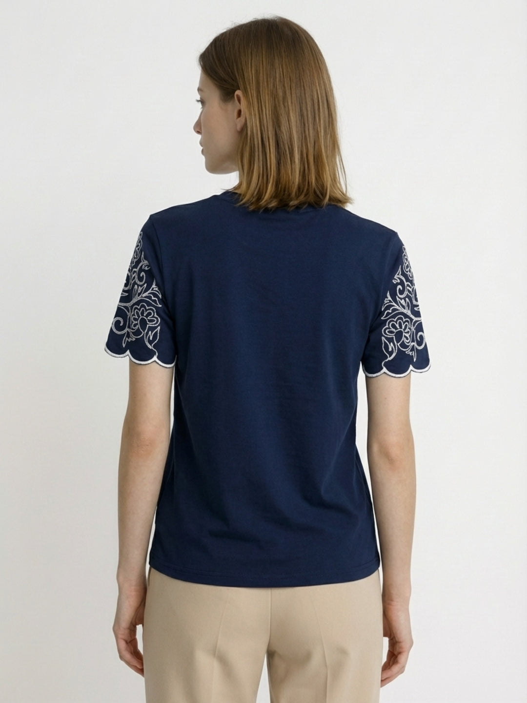 Elle Women Blue Solid Regular Fit Pure Cotton T-Shirt