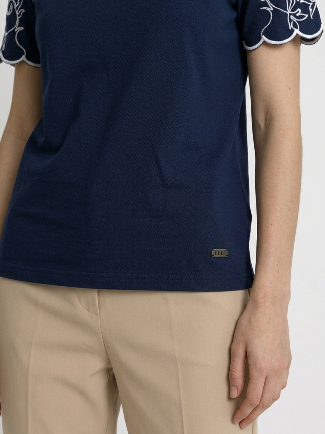 Elle Women Blue Solid Regular Fit Pure Cotton T-Shirt